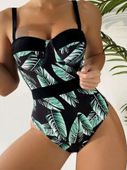 Push Up One Piece Swimsuit  Swimwear Women Tropical Printed Bathing Suit Female Swimming Summer Beachwear Summer