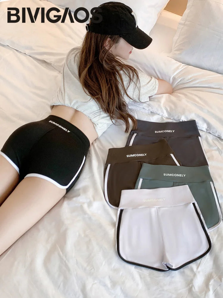 Running Sports Shorts Women Thin White Edge Joggings Shark Mini Shorts Yoga Ice Silk Casual Safety Shorts
