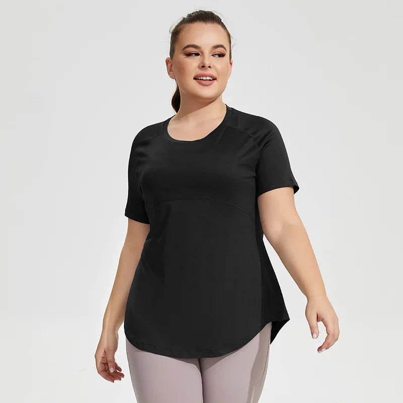 Plus Size Sportswear Woman Gym Yoga Clothes Women T-Shirt Short Sleeve Fitness Top Breathable Slim Butt Cover Running Shirt