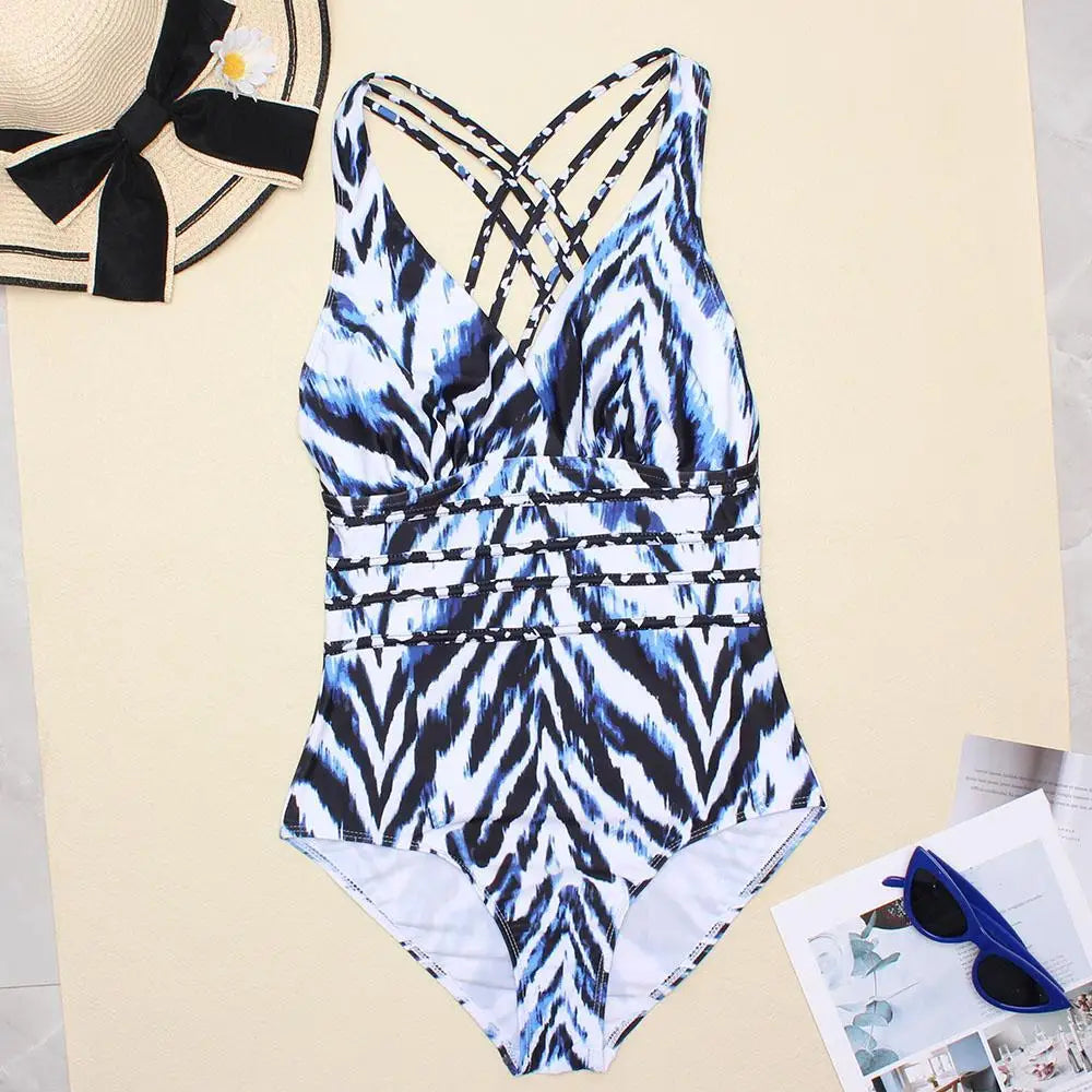 Floral Swimsuit One Piece Backless Swimwear Women V-neck Bathers Bathing Swim Suit Female Swimming Beachwear Bodysuit