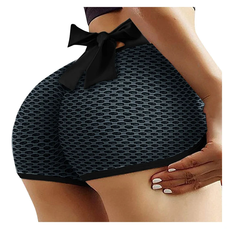 Bowknot Back Yoga Shorts Booty Shorts Scrunch Butt Lifting Leggings Workout High Waisted Textured Bottom Lift