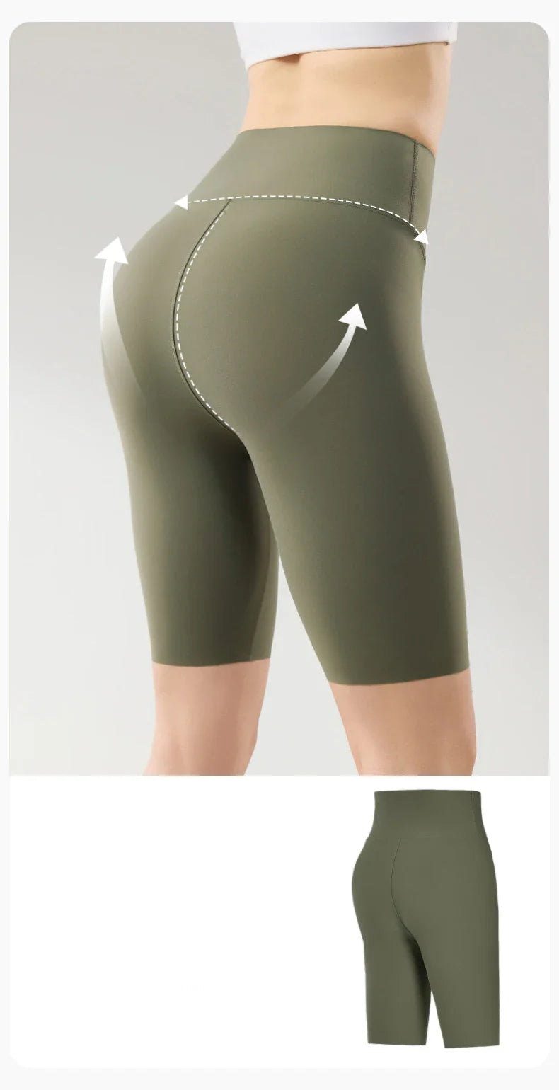Thin Seamless High Waist Sharkskin Bicycle Shorts Women Knee Length Tight Biker Shorts Sport Short Leggings
