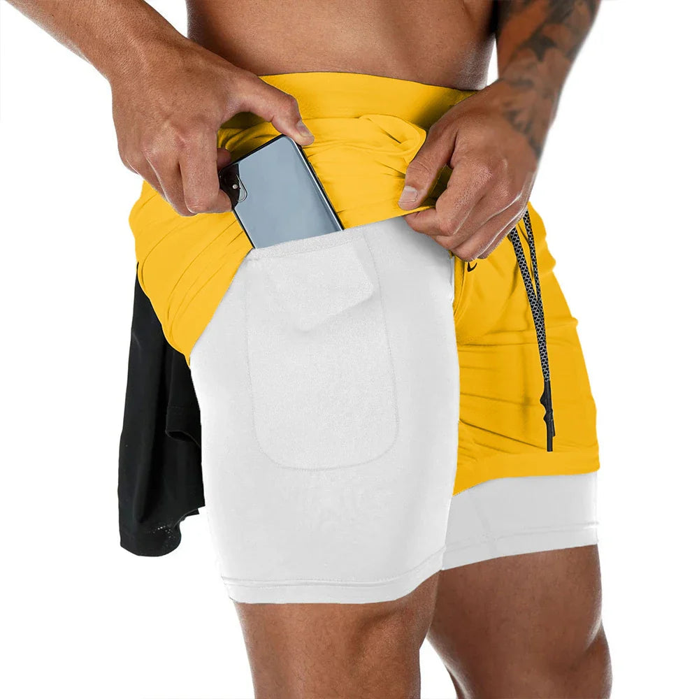 Men's Summer double-deck Quick Dry Gym Athletic Workout Casual Shorts Comes in Many Colors with Compression Liner and Towel Loop