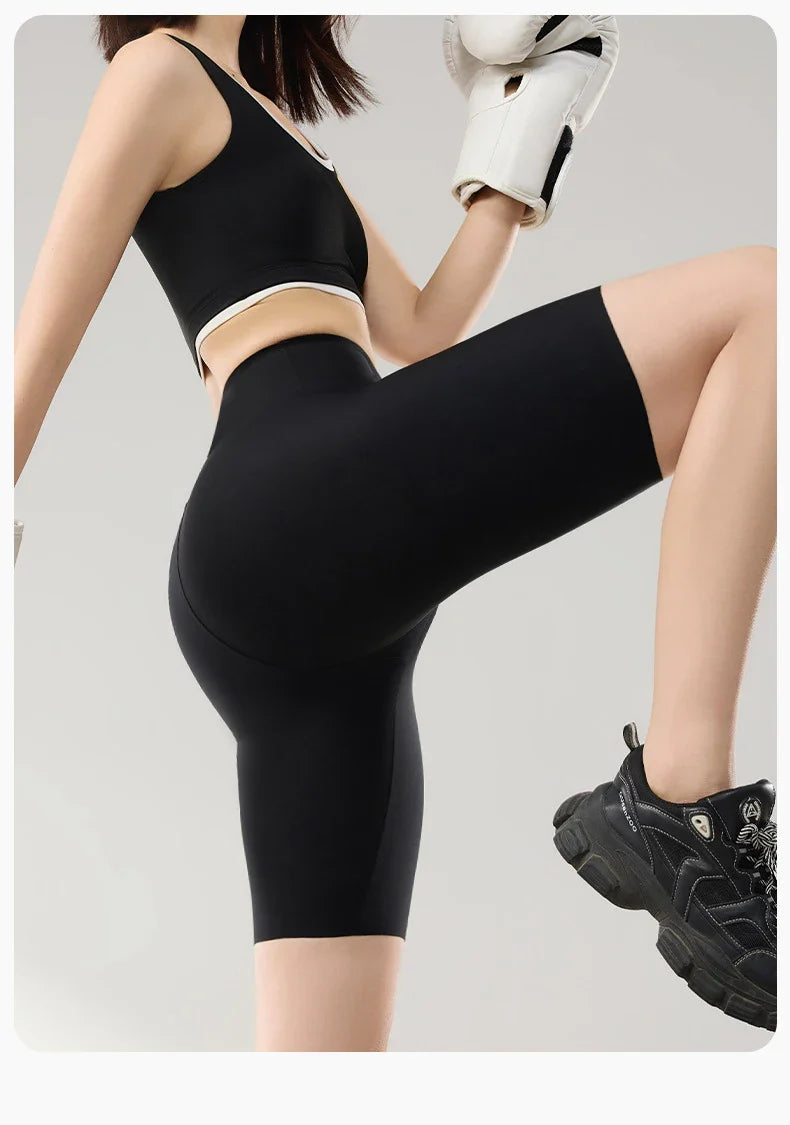 Thin Seamless High Waist Sharkskin Bicycle Shorts Women Knee Length Tight Biker Shorts Sport Short Leggings