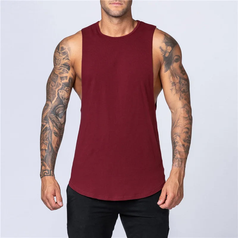 Muscle Exercise Tank Tops Men Summer Drop Armhole Vest Gym Clothing Cotton Singlet Cut Off Sleeveless T Shirt Bodybuilding Top