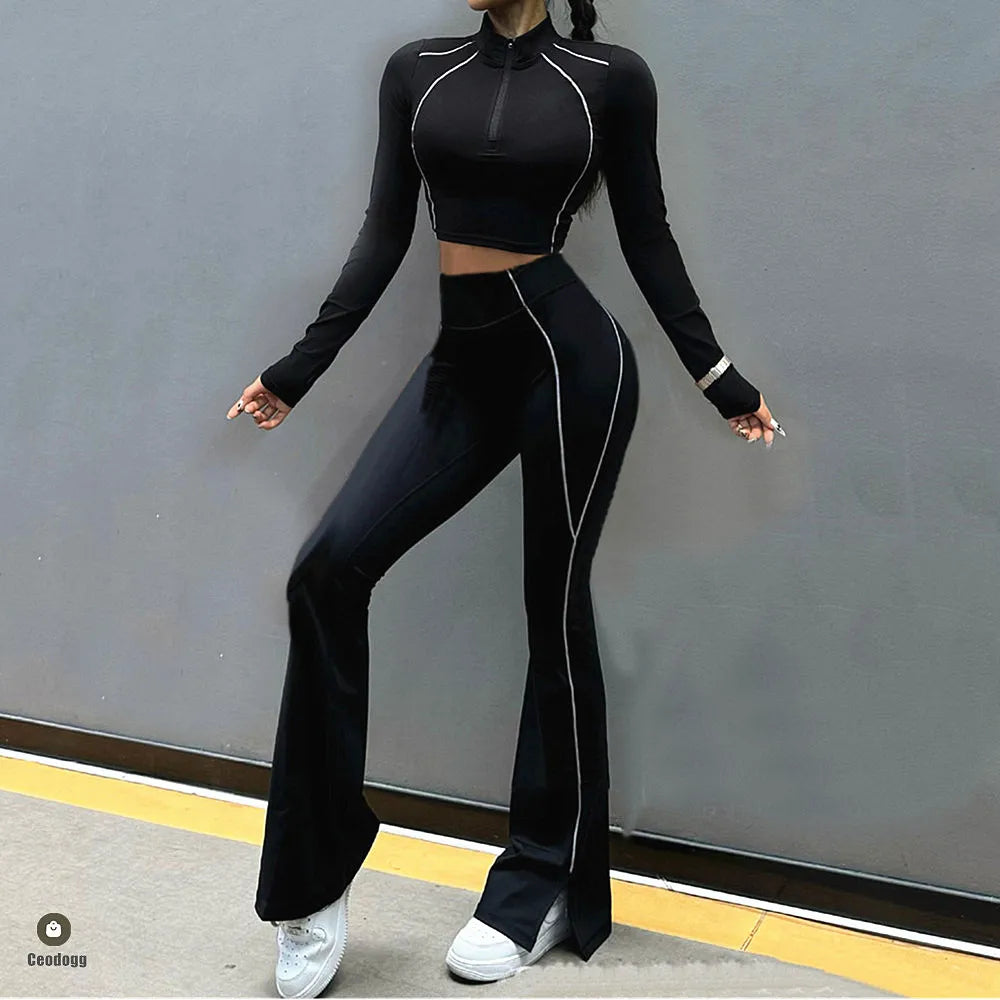 Women Flare Yoga Pant Bell-bottoms Lifting Dance High Waist Tights Sport Pants Gym Running Breathable Fitness Leggings