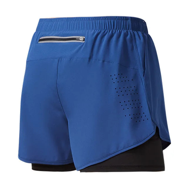 Men's Running Shorts Quick-drying Fitness Black Double Layer Shorts Men Sport Workout Training Bodybuilding Short Pants