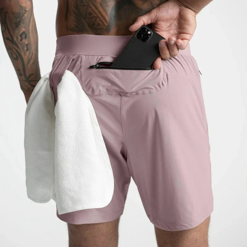 Men Quick Dry Exercise Tranning Shorts Running Fitness Basketball Sports Gym Crossfit Sweatpants with Zipper Back Phone Pouch