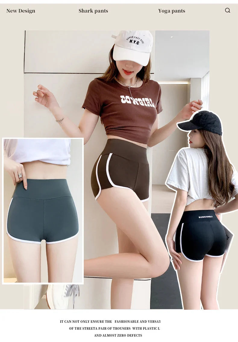 Running Sports Shorts Women Thin White Edge Joggings Shark Mini Shorts Yoga Ice Silk Casual Safety Shorts