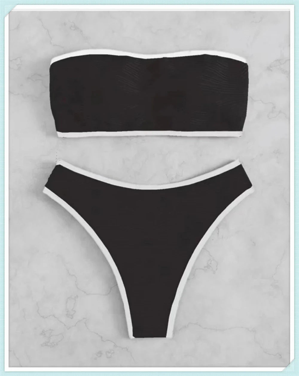 Bandeau High Waist Bikini Women Triangle Swimsuit Stitch Detail Swimwear Padded Bathing Suit Female Solid Beachwear