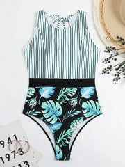 One Piece Swimsuit Women Striped Print Beachwear Hollow Out Lace Up Monokini Summer 2026 Bikinis Beach Fashion Bodysuit