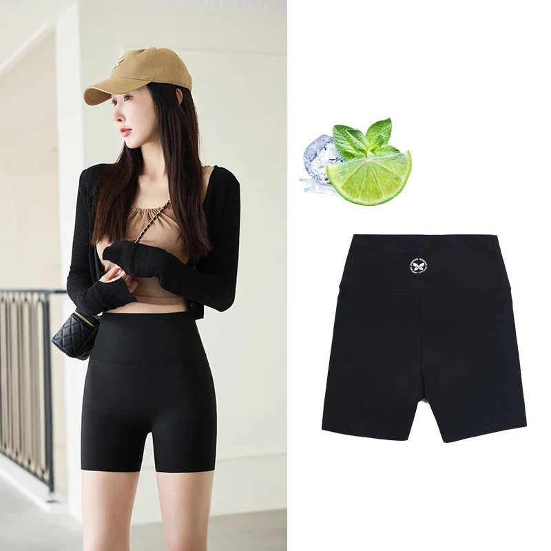 Summer Seamless Elastic Thin Sharkskin Shorts Women High Waist Tight Mini Shorts Sport Fitness Biker Safety Shorts
