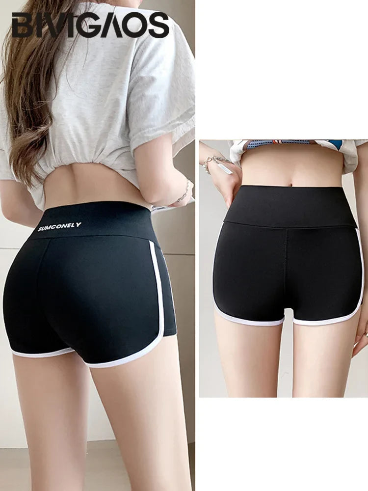 Running Sports Shorts Women Thin White Edge Joggings Shark Mini Shorts Yoga Ice Silk Casual Safety Shorts