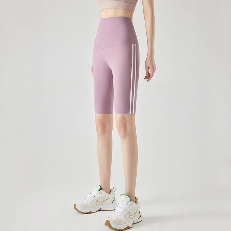 Stripe Side Double Stripe Cycling Shorts Women Sports Running Short Leggings High Waist Slim Fitness Biker Shorts