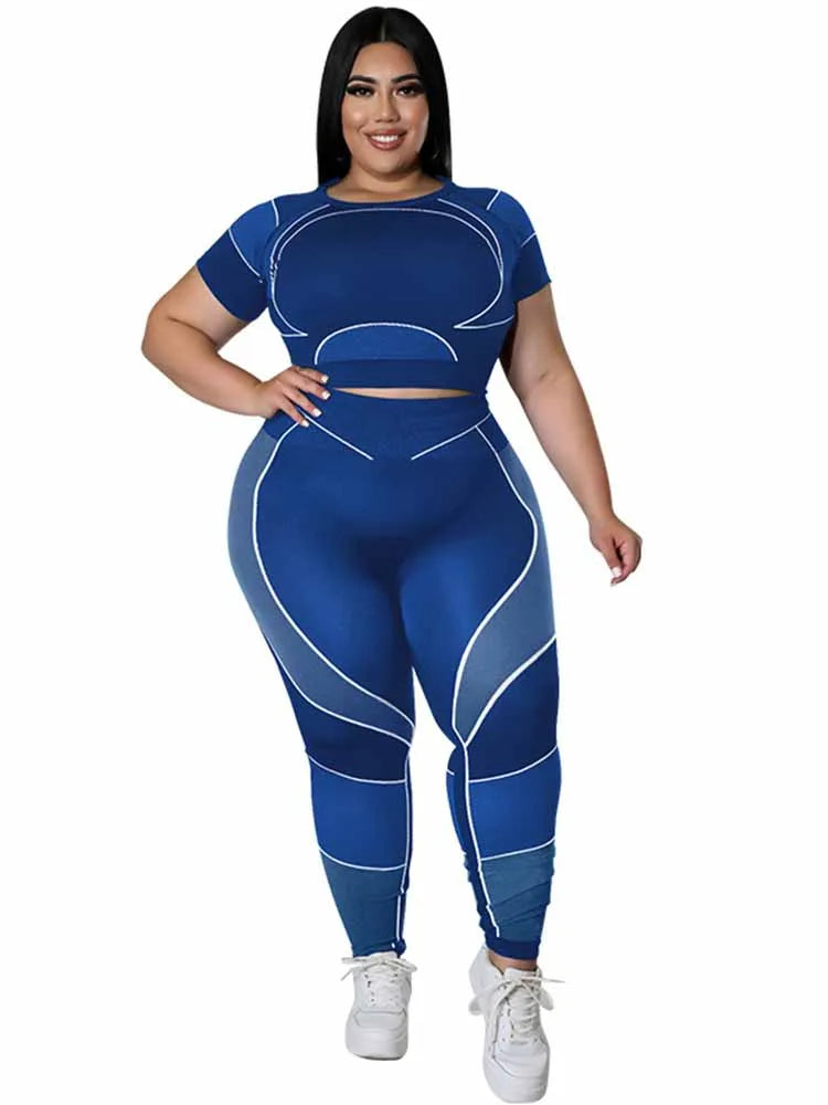 Women Tracksuit 2 Piece Set Plus Size Pants Suit Casual Slimming Leggings Summer Sets Women's Outfits