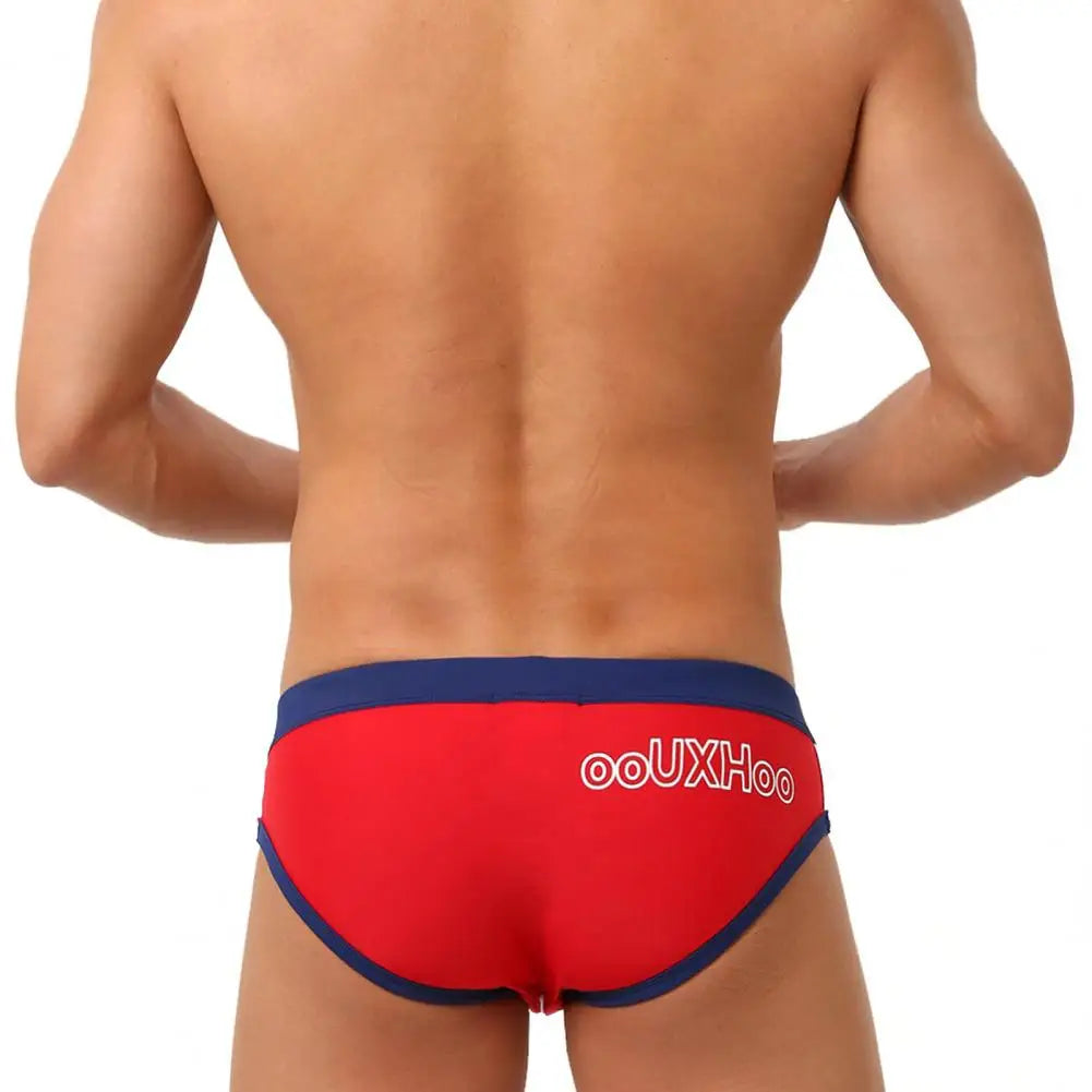 Men Summer Swimming Trucks Boxer Mid-rise Drawstring Patchwork Color Swimming Briefs Quick-Drying Stretch Beach Surfing Briefs