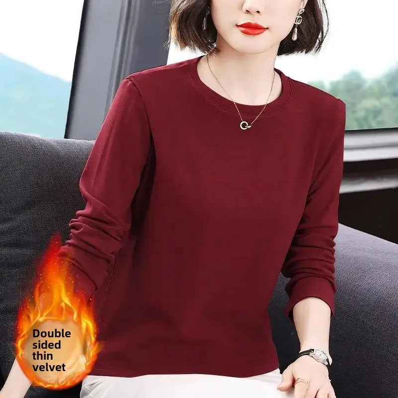 Slim Fit Long Sleeve Crew Neck T-Shirt Women's Autumn Style Versatile Body Shaping Base Layer Shirt Top Dervo Knit Design