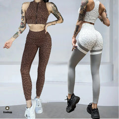 1/2PCS Zipper Leopard Sport Gym Yoga Sets Women Sport Bra Scrunch Pants Fitness Leggings Suits Workout Clothes for Women