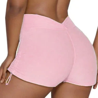 Lace V-Back shorts High waisted hip lifting yoga shorts women's nylon tight fitting shorts training sports fitness pants