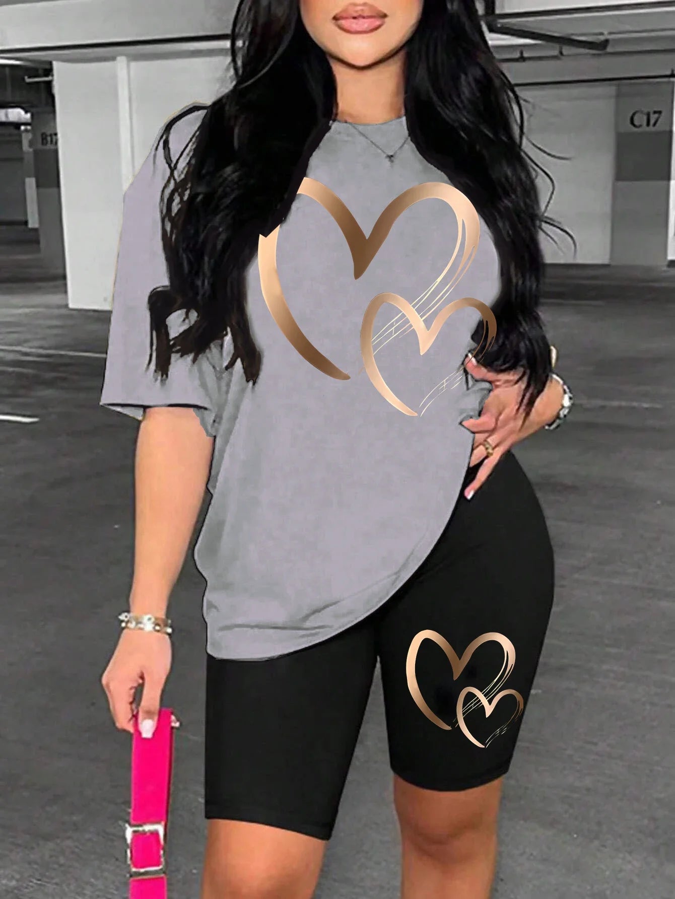 Love Pattern Print Women Cotton T Shirts Two Piece Set Fashion Hip Hop Short Sets Breathable Soft Summer New Shirt Shorts Female