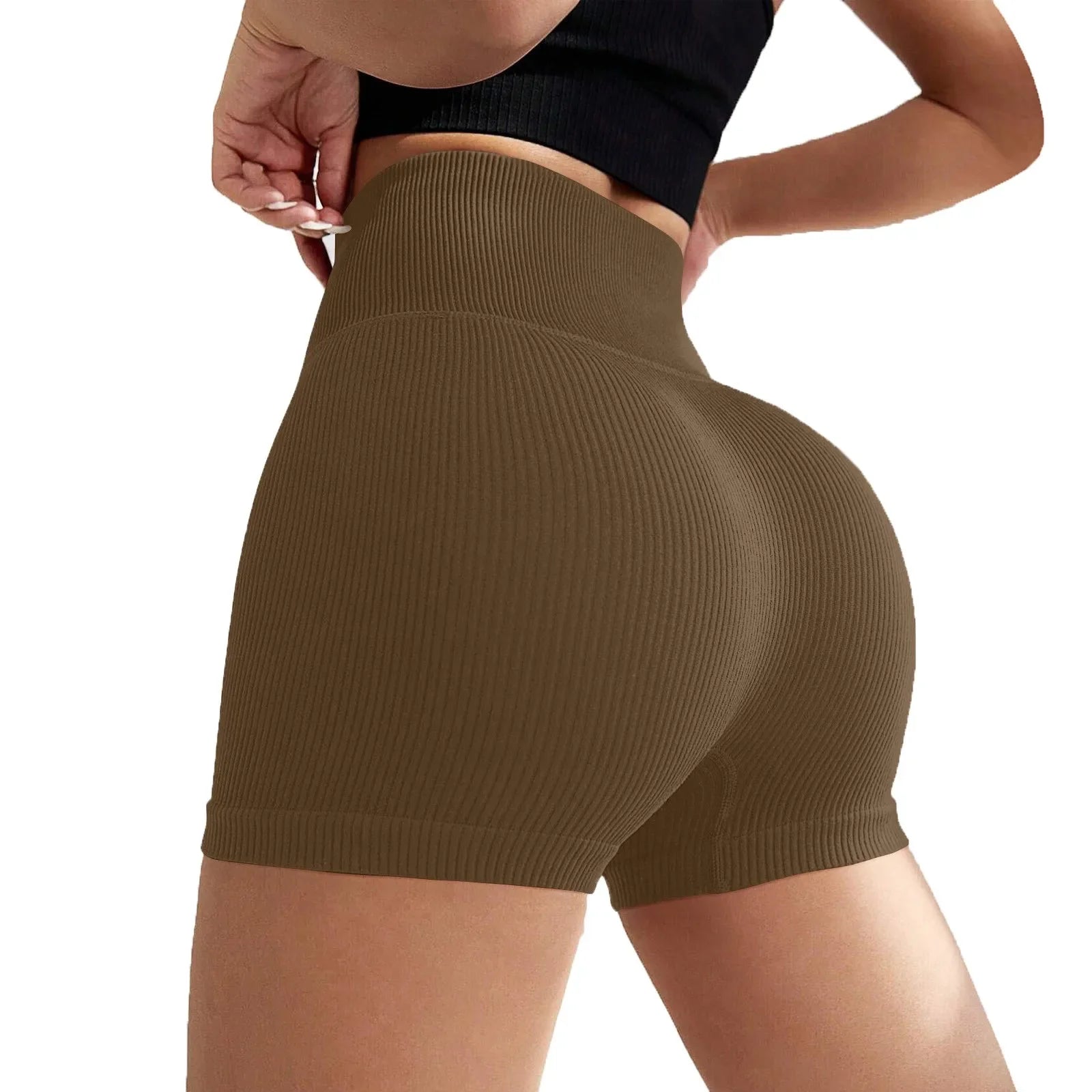 Women's High Waist Ribbed Seamless Yoga Shorts Squat Proof Hip Lifting Fitness Workout Running Sports Gym Leggings Sale