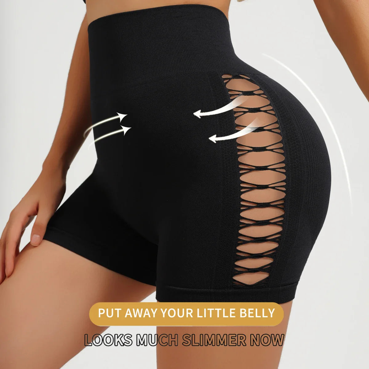 Side Hollow out Yoga Shorts Seamless Slim Shorts Outdoor Sports High Elastic High Waist Hip Lifting Gym Three Point Shorts