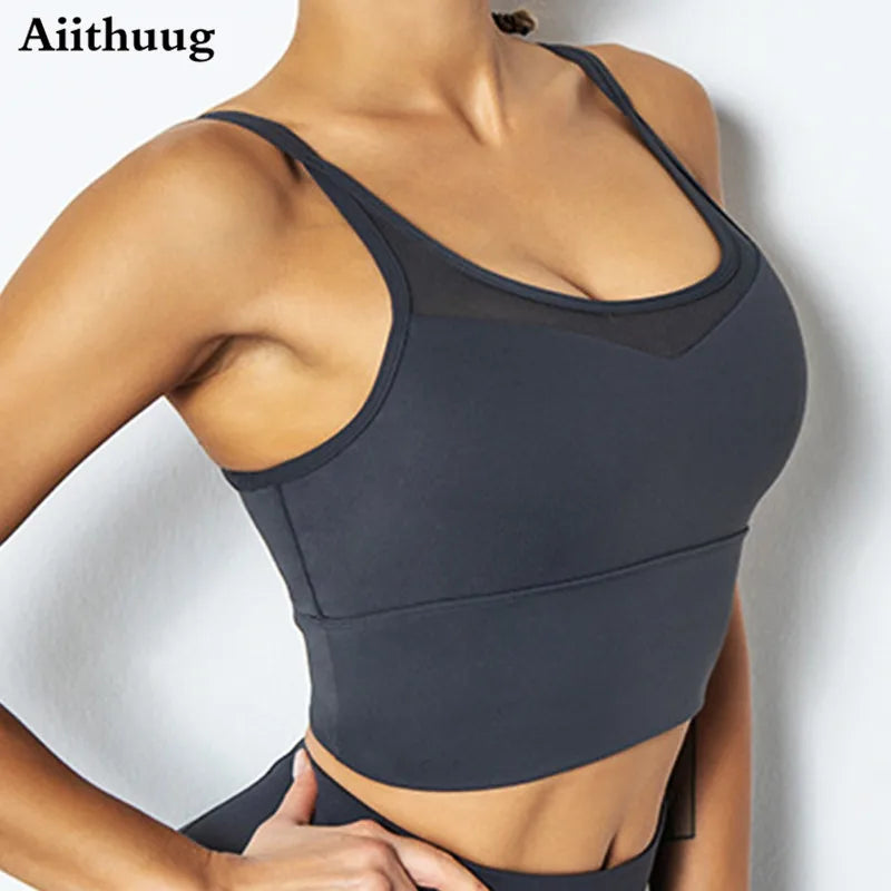 Mesh Breathable Yoga Bra Pilates Crop Bra Yoga Crops Gym Crop Fitness Top Quick Dry Spaghetti Strap Sports Bra