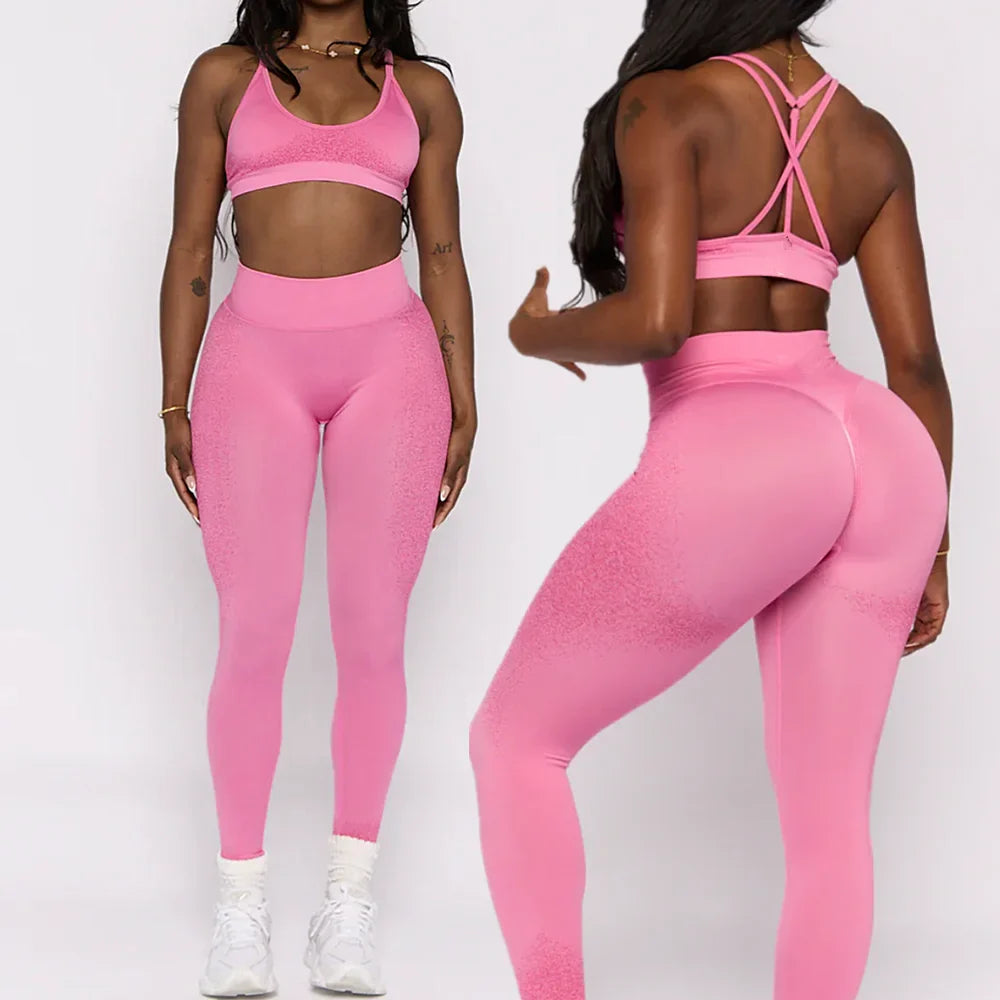 2PCS Pad Women Sport Sets Push Up Yoga Pants Hollow Back Gym Fitness Bra Workout Running Leggings, Seamless Sets