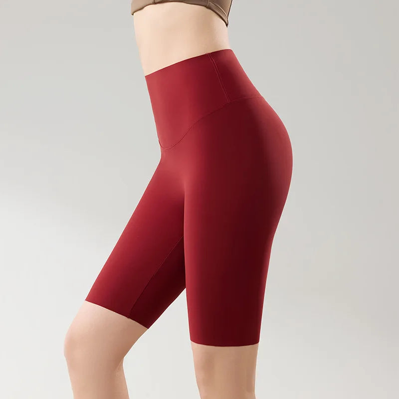 Thin Seamless High Waist Sharkskin Bicycle Shorts Women Knee Length Tight Biker Shorts Sport Short Leggings