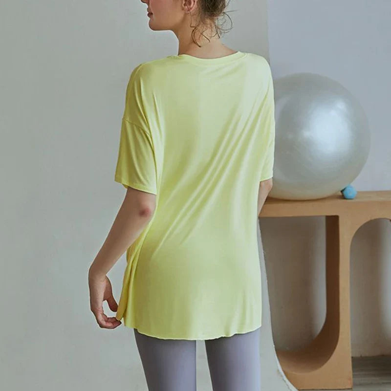 Women's Fitness Sports T-shirt Tops Running Loose Split Short Sleeve Quick Drying Shirts Leisure Clothing Blouse Yoga Top