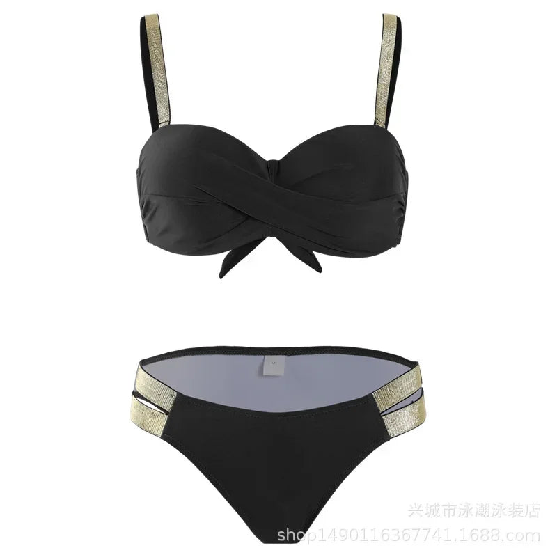 Push Up Bikinis Women's Solid Color Swimwear Female Swimsuit Swimming Bathing Suits Bikini Set Beachwear Bather