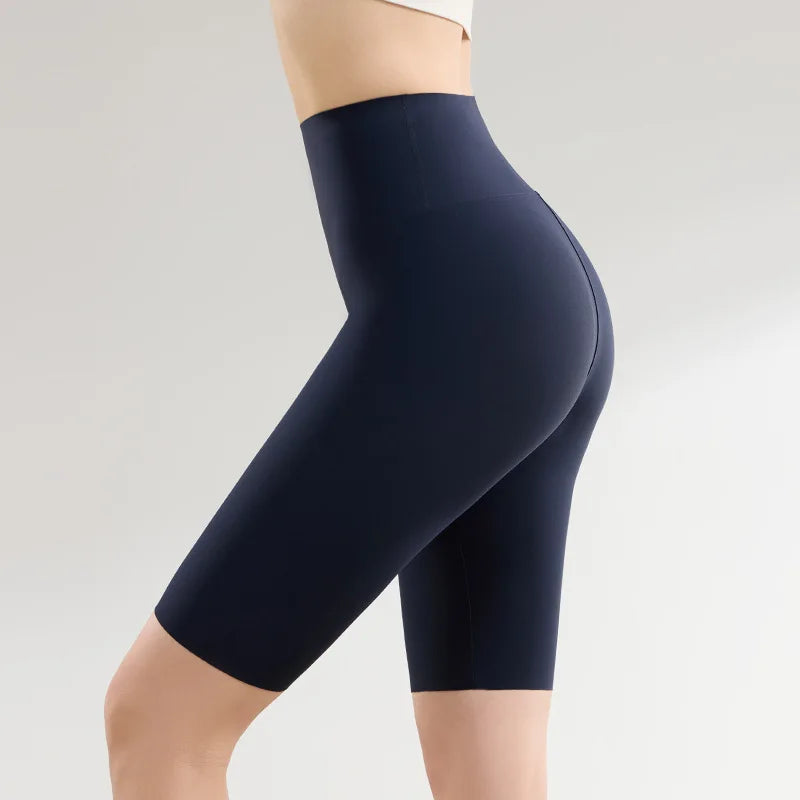 Thin Seamless High Waist Sharkskin Bicycle Shorts Women Knee Length Tight Biker Shorts Sport Short Leggings
