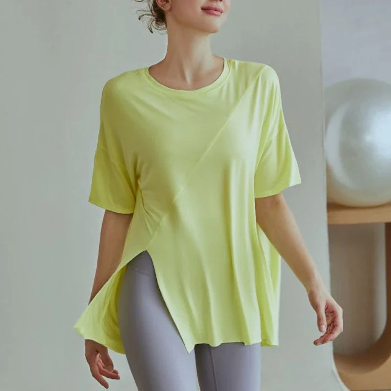 Women's Fitness Sports T-shirt Tops Running Loose Split Short Sleeve Quick Drying Shirts Leisure Clothing Blouse Yoga Top