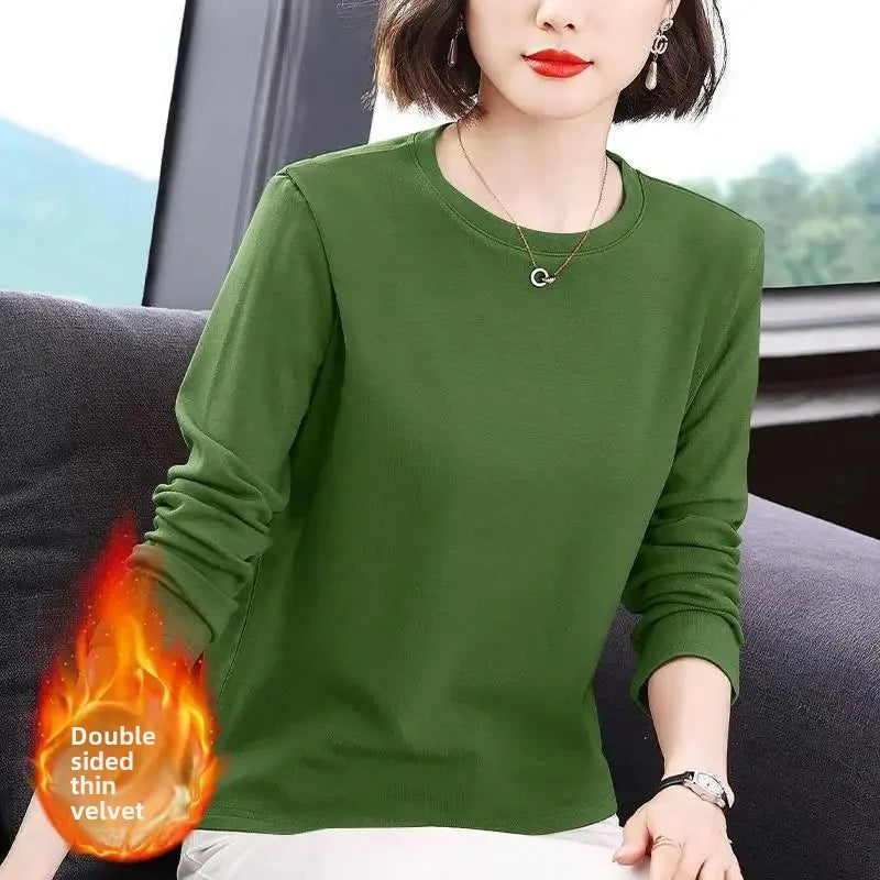 Slim Fit Long Sleeve Crew Neck T-Shirt Women's Autumn Style Versatile Body Shaping Base Layer Shirt Top Dervo Knit Design