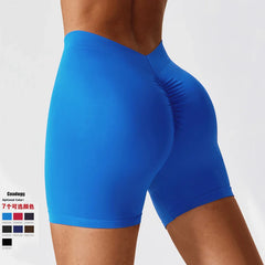 Knit Seamless V Back Yoga Shorts Women Fitness Elastic Scrunch Push Up Sports Running Workout High Waist Shorts