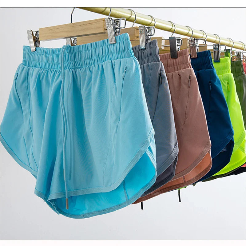 Women's Yoga Running Shorts High Waisted Quick Dry Athletic Shorts Sports Workout Gym Drawstring Shorts Pockets Sport Hot Pants
