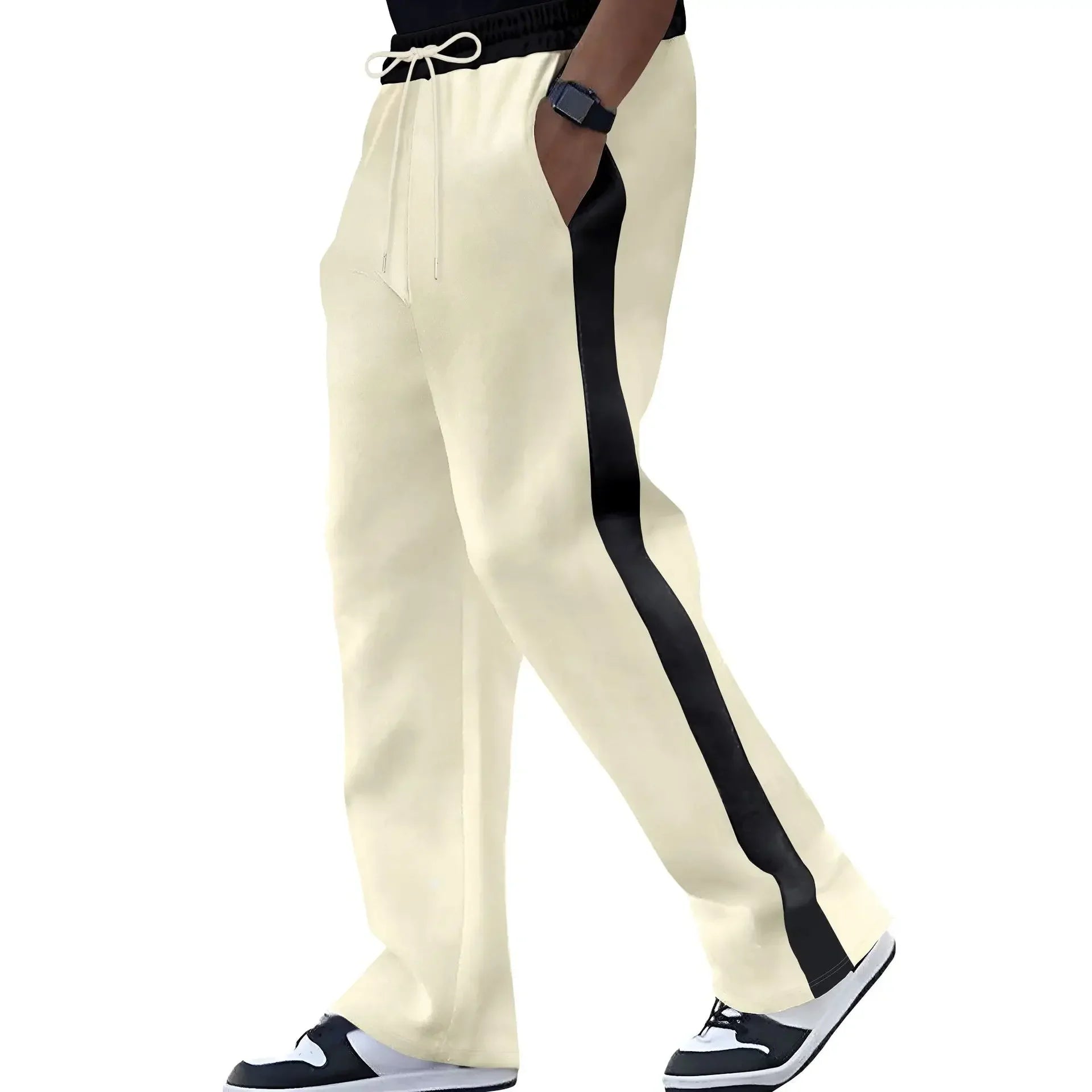 Loose Contrast Color Spliced Sports Straight-Piece Pants Spring and Autumn Men's Casual Pants Heavy Length