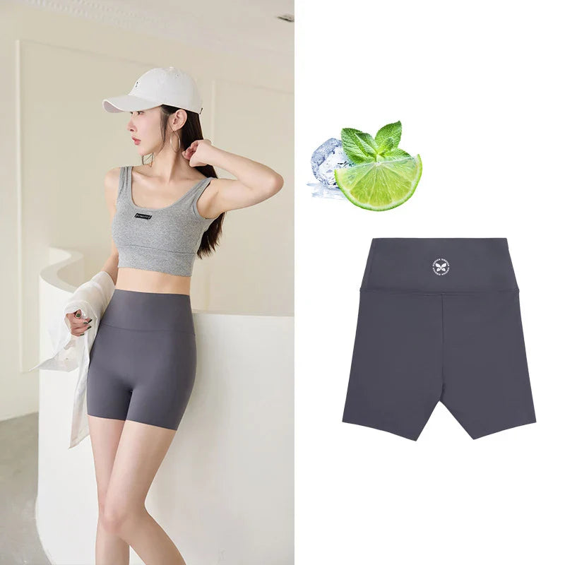 Summer Seamless Elastic Thin Sharkskin Shorts Women High Waist Tight Mini Shorts Sport Fitness Biker Safety Shorts