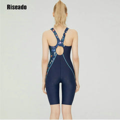 One Piece Swimwear Splice Leg suit Junior Knee skin Women' Competition Swimsuit, bathing Suit with Chlorine Resistant Fabric