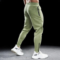 Autumn Winter Men Pure Cotton Motion Elastic Waist Bodybuilding Sweatpants Comfortable Breathable Zipper Elastic Slim Trousers