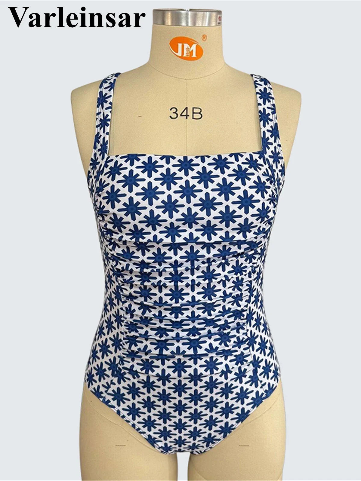 S - XXL Printed Wrinkled Women Swimwear One Piece Swimsuit Female High Leg Cut Monokini Padded Bather Bathing Suit Swim