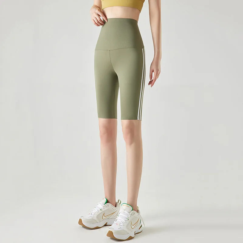Stripe Side Double Stripe Cycling Shorts Women Sports Running Short Leggings High Waist Slim Fitness Biker Shorts