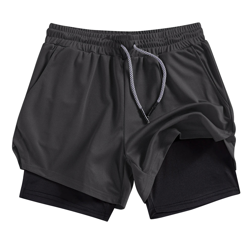 Men's Summer double-deck Quick Dry Gym Athletic Workout Casual Shorts Comes in Many Colors with Compression Liner and Towel Loop