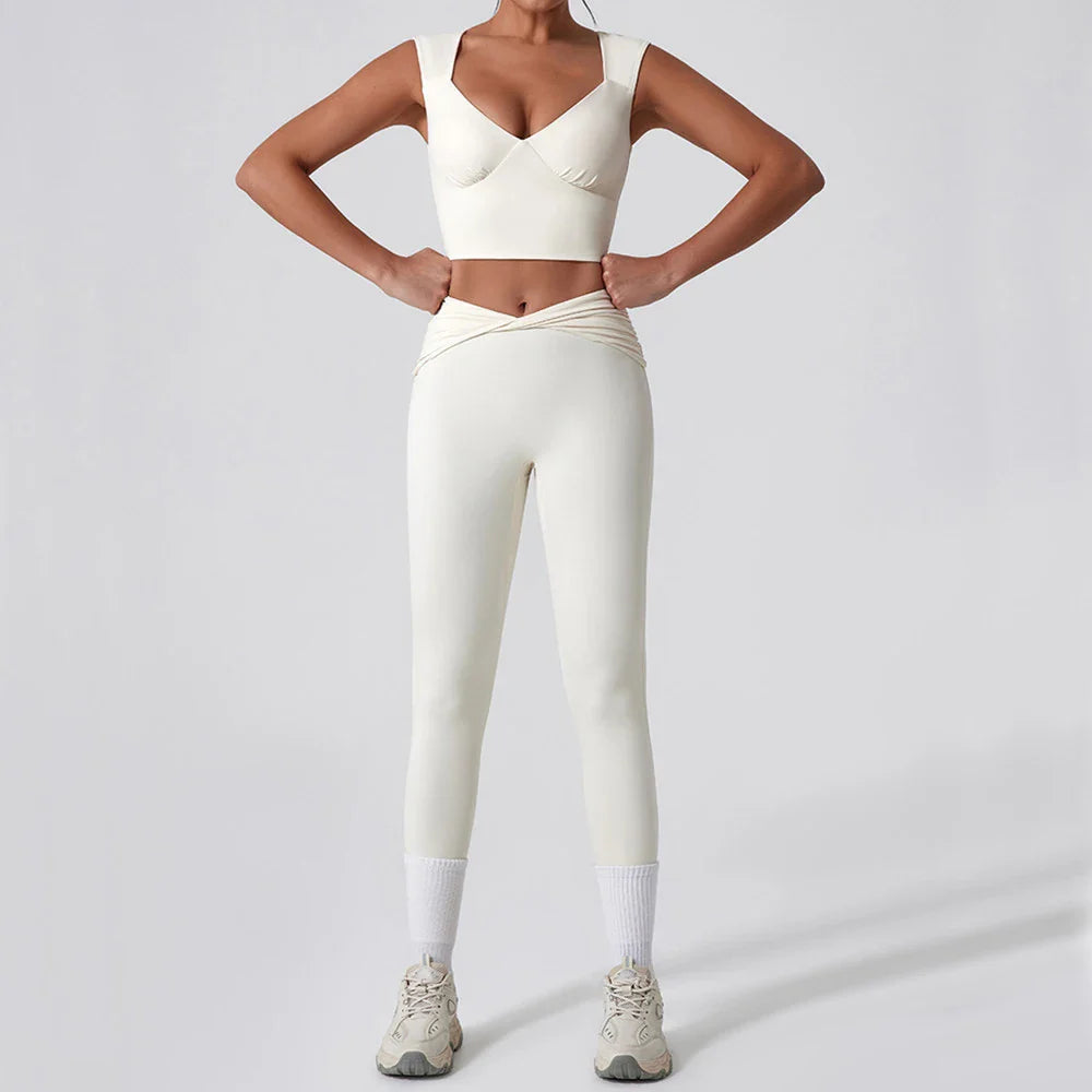 2PCS Women Yoga Set Workout Pant Outfits Fitness Sportswear Gym High Waist Flare Leggings Sports Bra Athletic Tracksuit