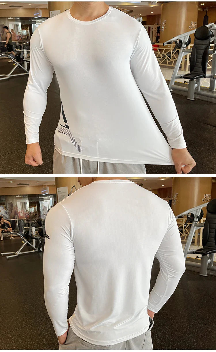 Men Fitness Compression Sport Shirt High Quality Running Long Sleeve Upper Clothing Crew Neck Sweatshirt Male Rash Guard Wicking