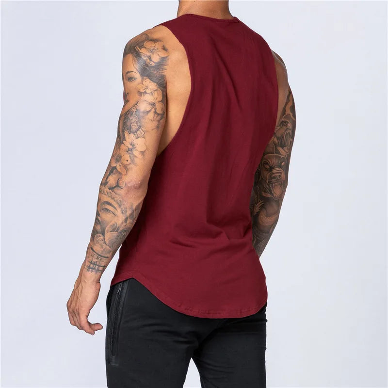 Muscle Exercise Tank Tops Men Summer Drop Armhole Vest Gym Clothing Cotton Singlet Cut Off Sleeveless T Shirt Bodybuilding Top