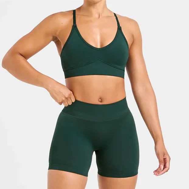 Seamless Yoga Set Gym Suits With Shorts Crop Top Bra Women's Pants 2 Pieces Set Running Workout Outfit Fitness Clothing