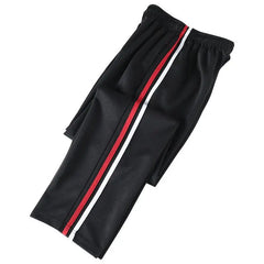 Red White Stripes Casual Sports Pants Solid Elastic Waist Pockets Durable Breathable Straight Trousers