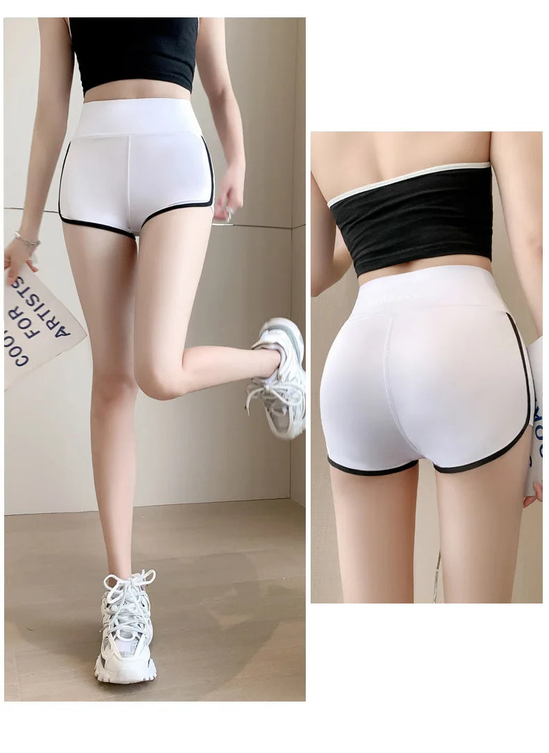Running Sports Shorts Women Thin White Edge Joggings Shark Mini Shorts Yoga Ice Silk Casual Safety Shorts