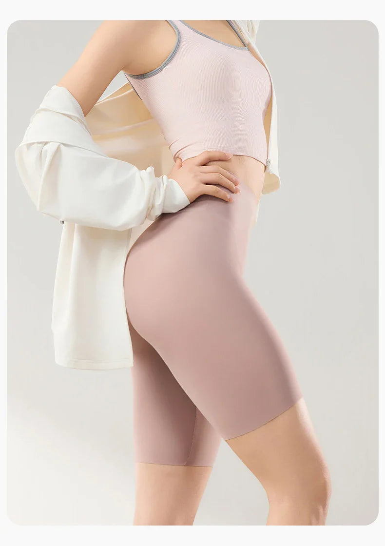 Thin Seamless High Waist Sharkskin Bicycle Shorts Women Knee Length Tight Biker Shorts Sport Short Leggings